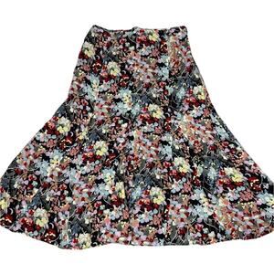 Jones New York Floral Silk Midi Skirt Flare Womens Size 6